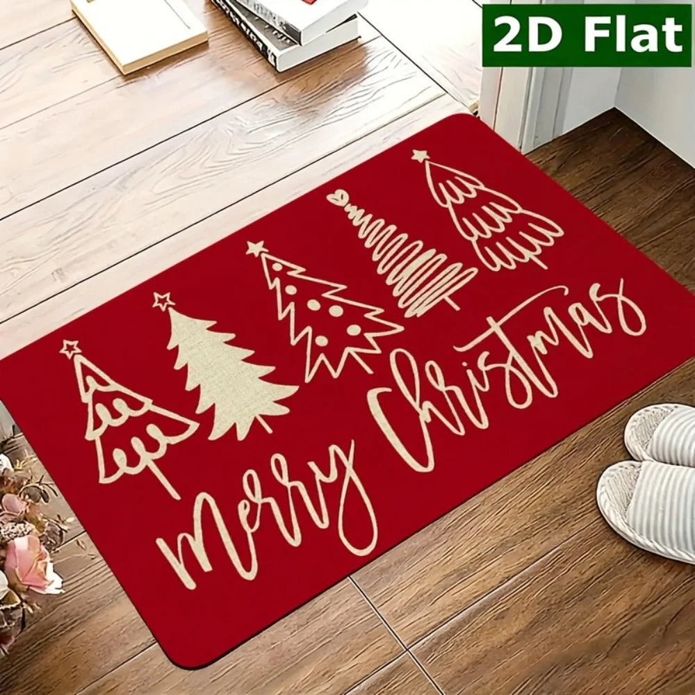 Minimalist Christmas Tree Welcome Rug Elegant Hand Drawn Area Rug Festive Doormat Floor Mat Bedroom Cloakroom Balcony Mat