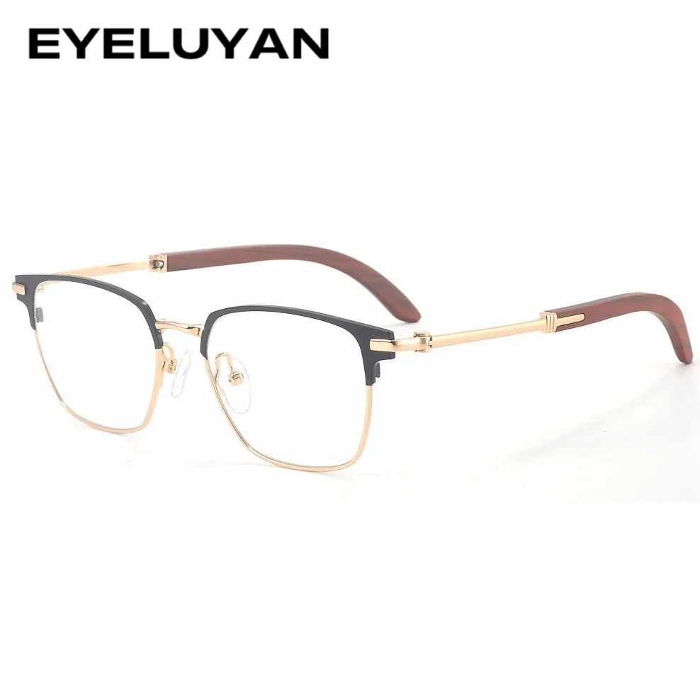 EYELUYAN 148mm Width Square Glasses Frame Men High-quality Pure Titanium Rim Rosewood Temple Optical Myopia Eyewear Frame 16089