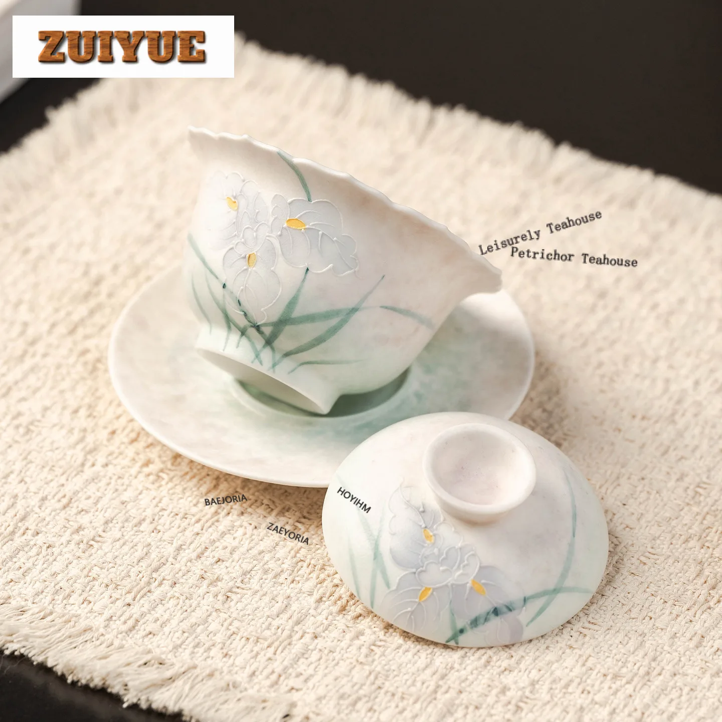 140ml Hand-painted Iris Gaiwan Vintage Anti-scald Tea Tureen Tea Bowl With Lid Kit Tea Brewing Cover Bowl For Tea Collection