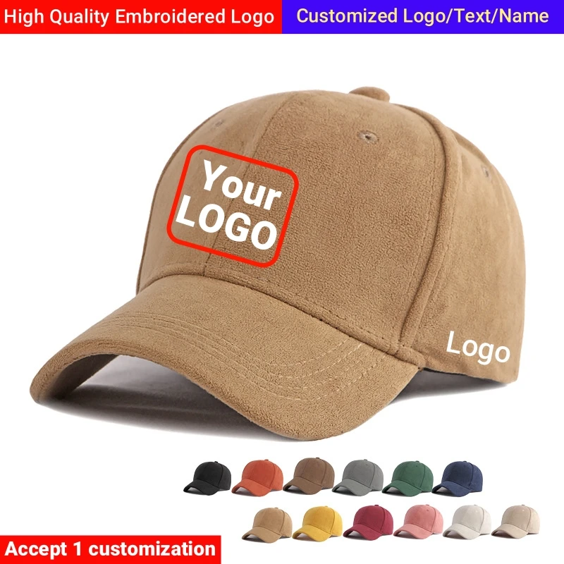 

Custom Baseball Cap Team Logo Embroider Your Name Snapback Cap Personalized Suede Dad Hat Men Women Hip Hop Hats Novelty Gift