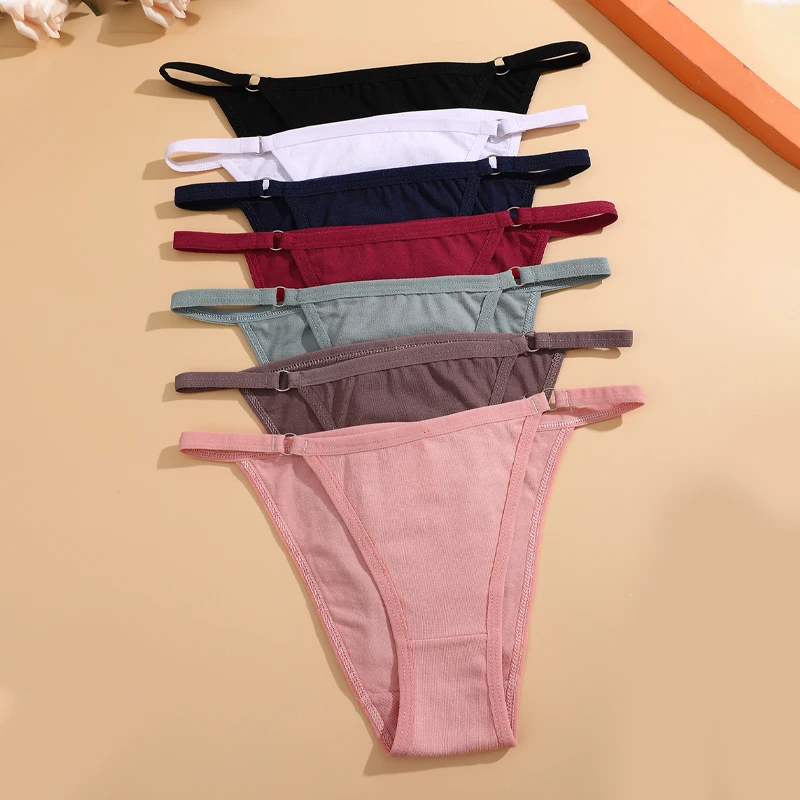 FINETOO 4Pcs Women's Cotton Panties Sexy Metal Ring Waist Underwear Solid Breathable Panties Ladies Soft Briefs Comfort Lingerie