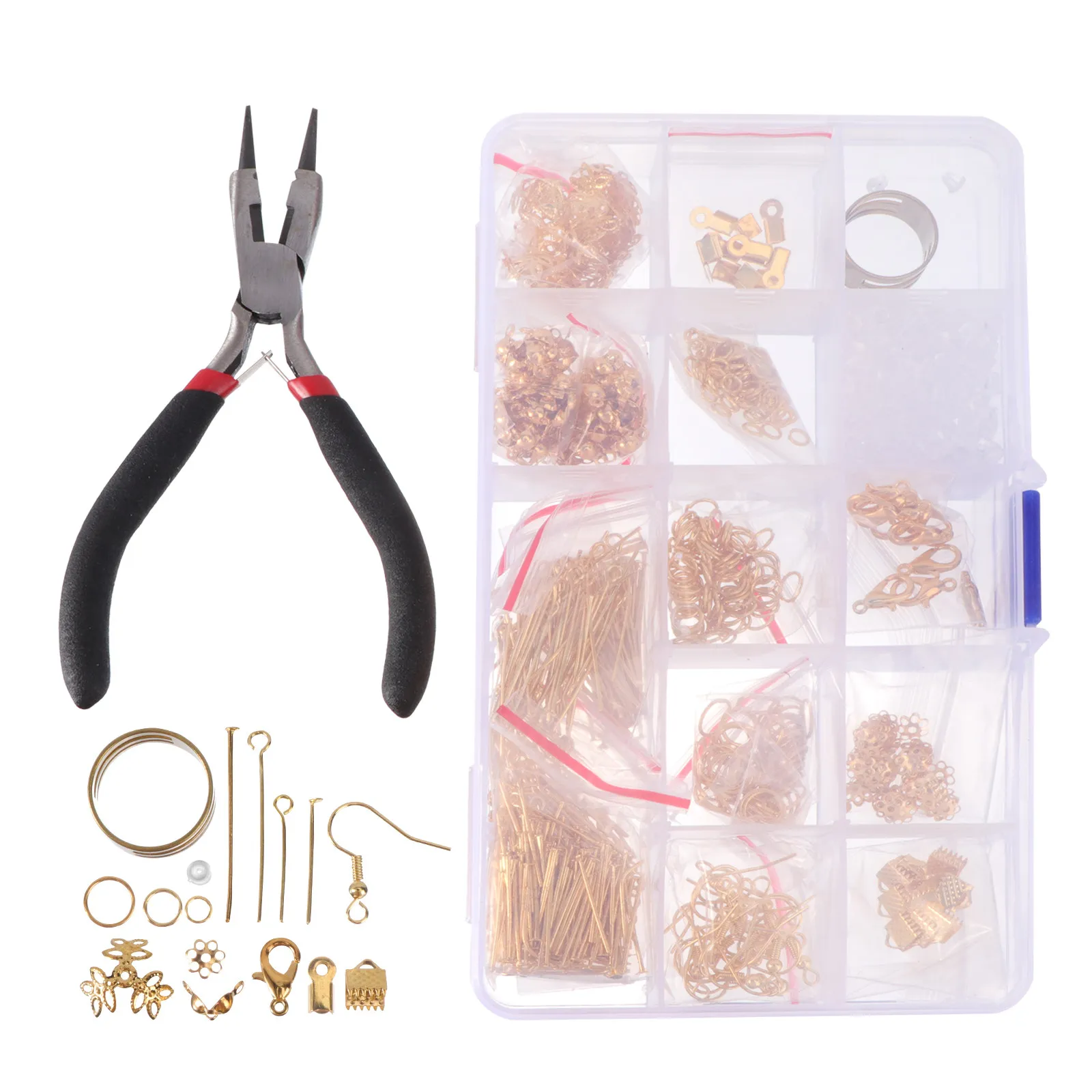 

Набор фурнитуры для изготовления украшений: застежки-лобстеры, плоскогубцы, материалы для браслетов и ожерелий ручной работы, аксессуары для декора