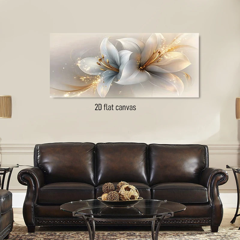 (1PC Unframe)1 piece of white lily canvas decorative painting, living room, bedroom, entrance, home, frameless 2D plan
