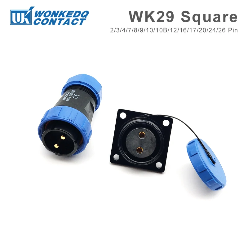 SP29 Square Waterproof Connector Electric Box Mount IP68 WK29 Aviation Male Plug Square Back Nut Socket Threaded Cable Connector