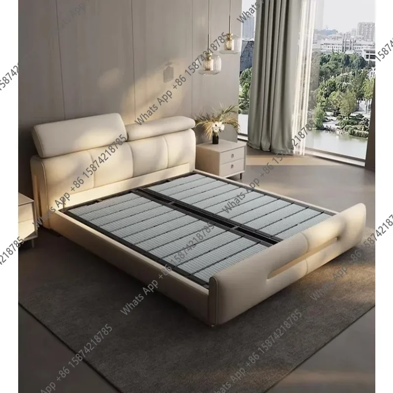 

N63J Modern Light Luxury High-end Floor-to-ceiling Low Bedside Leather Bed Master Bedroom Simple Wedding Bed Multi-function