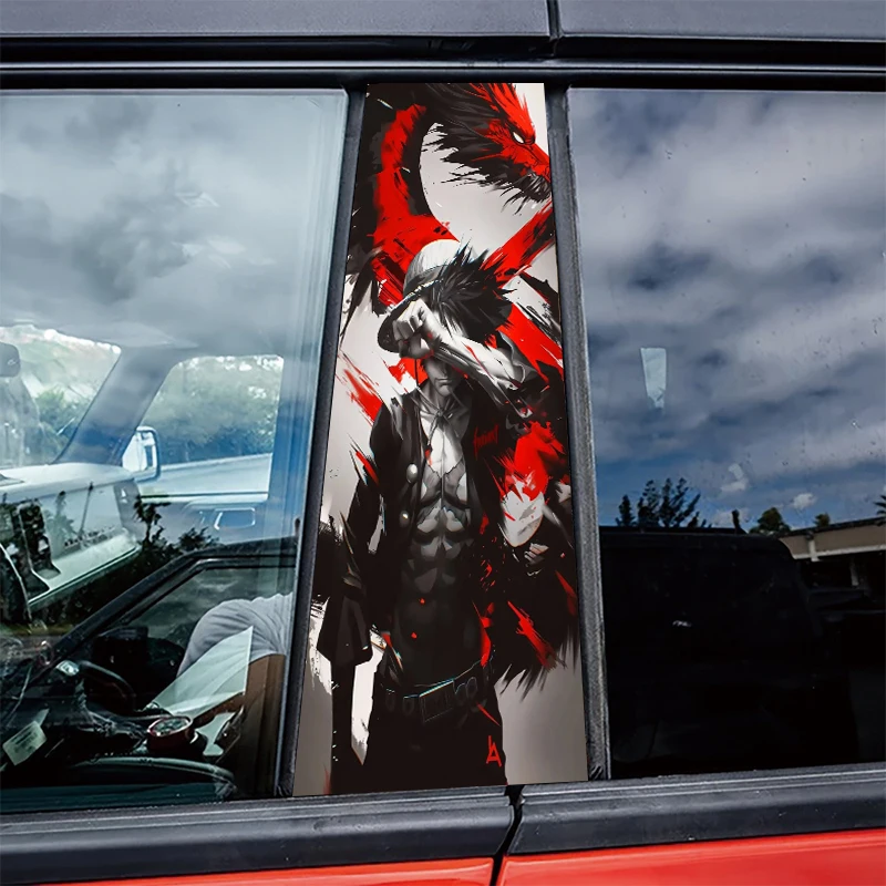 

2 pieces of automotive center pillar stickers Luffy and Flame Dragon Protective film, scratch-resistant stickers