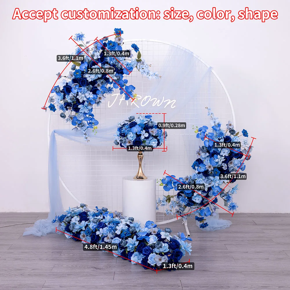 Blue Series Artificial Rose Phalaenopsis Floral Arrangement Table Centerpiece for Wedding Backdrop Decor Stage Aisle Flowers