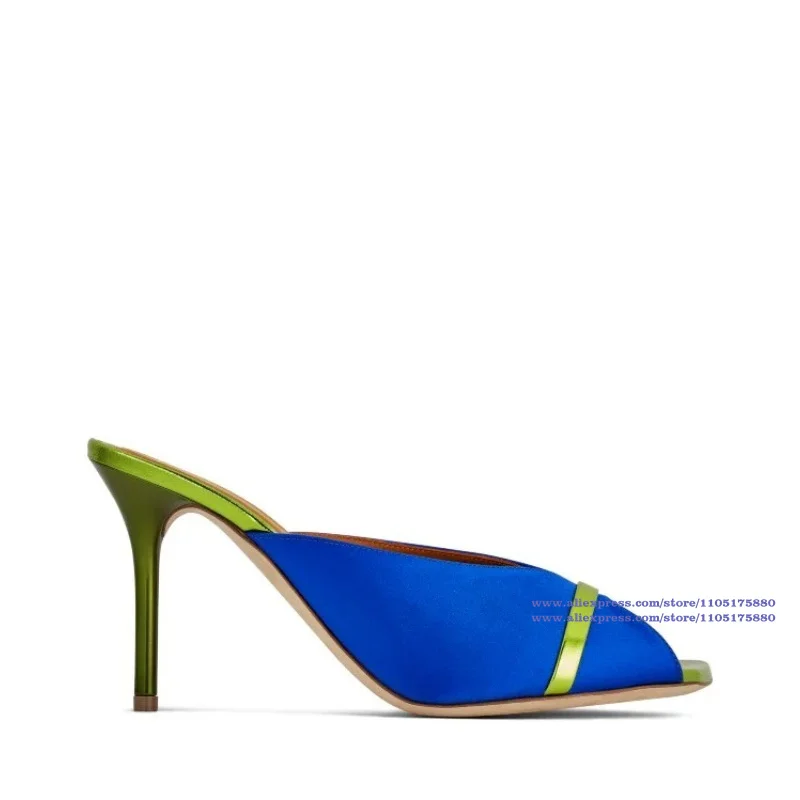 Two-Tone Satin Mules Slippers Slip On High Heels Pumps Luxury Designer Dress Party Shoes New In Sandalias De Mujer Verano