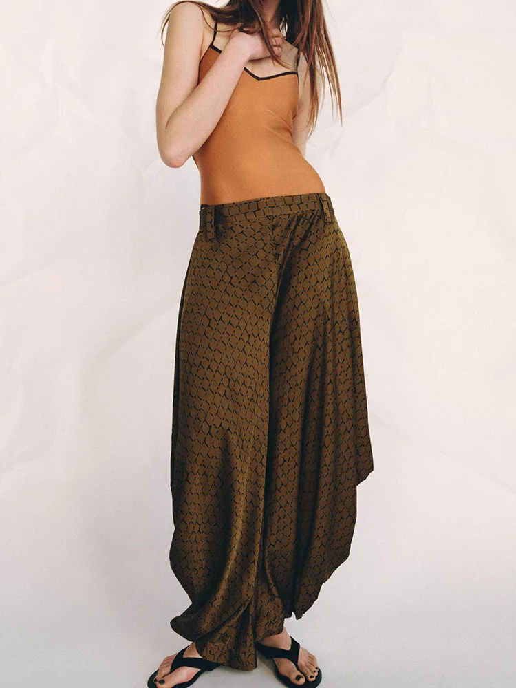 

Элегантные широкие брюки с плиссировкой и принтом, весна 2026, новинка, универсальные, со средней посадкой, для женщин, в этническом китайском стиле