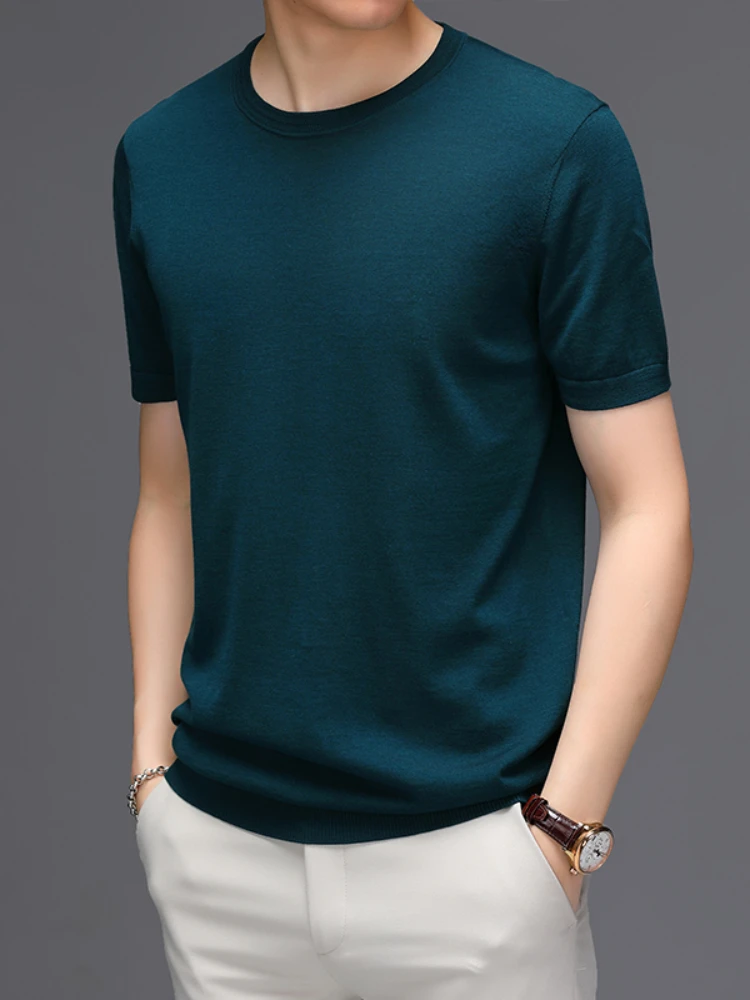 Summer Men's Short Sleeve High-End  Blended T-shirt round Neck Korean Casual Breathable T-shirt Top Men