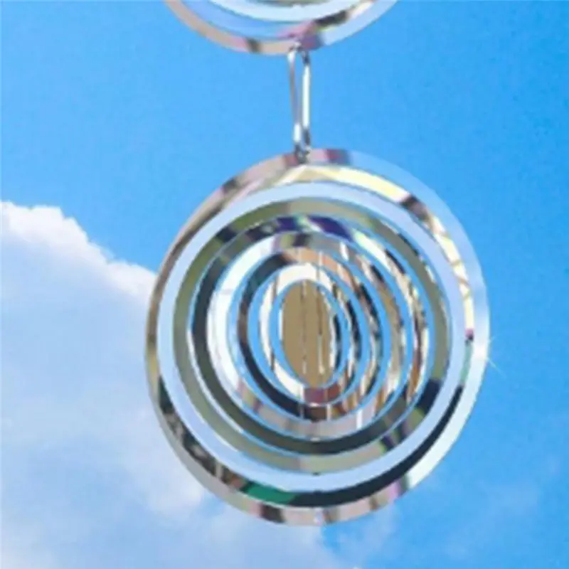 B84B Bird Deterrents for Outside, Reflective 3D Stainless Steel Wind Spinner for Patio Garden, Silver