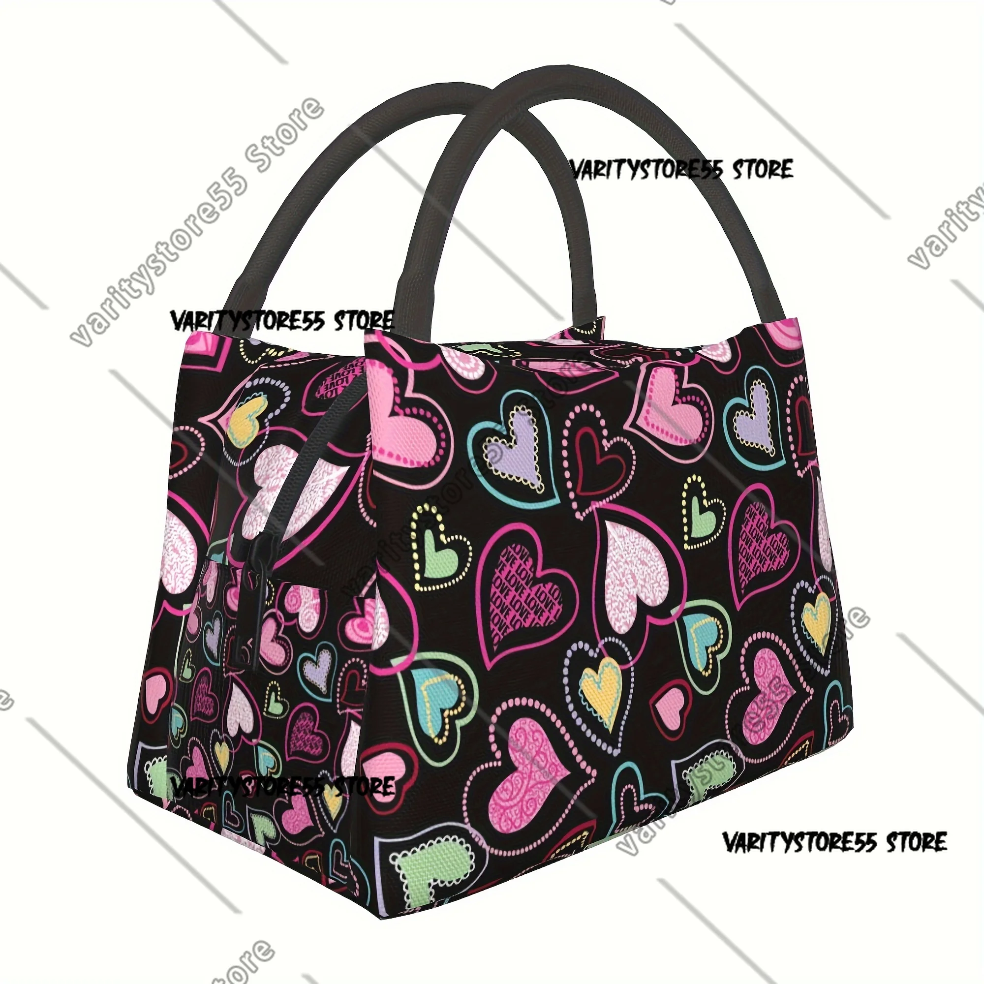 

Pink Heart Lunch Bag Portable Reusable Cooler Bag Cooler Bag Insulated for Camping Picnic Beach