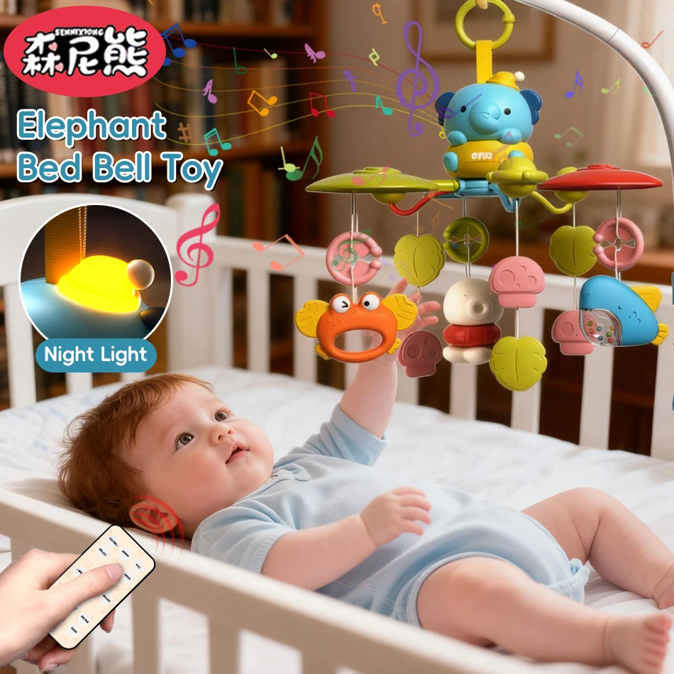

SENNIXIONG Electric Music Rotation Elephant Bed Bell Night Light Infant Rattle Montessori Sensory Toy for Toddler Newborn Gift