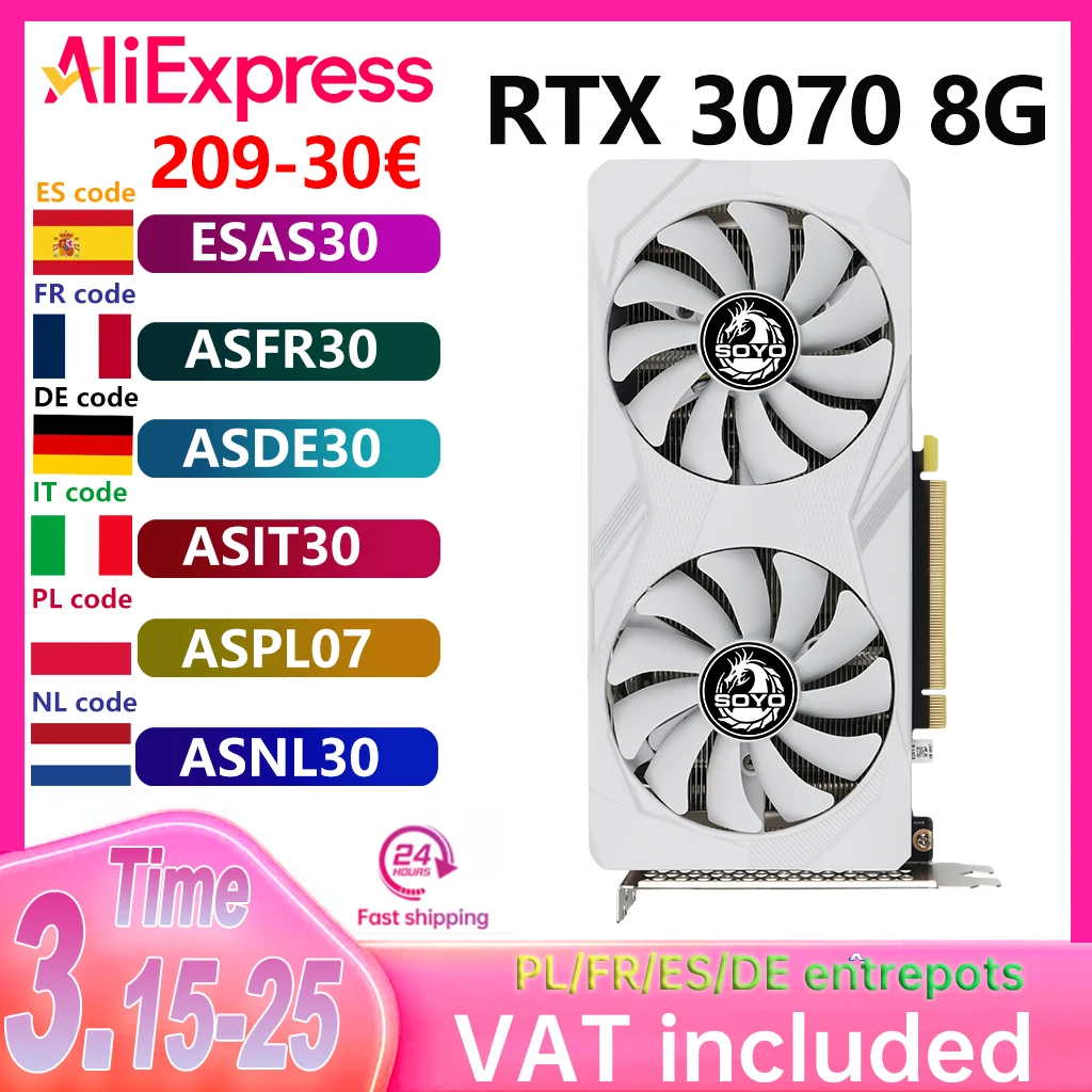 SOYO New Gaming Graphics Cards NVIDIA GeForce RTX 3070 8GB GDDR6 256 Bit Desktop GPU Video Card Computer components RTX3070