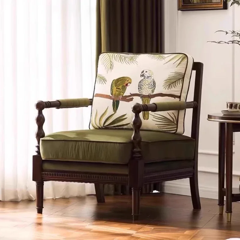 Medieval single, American, tiger, living room leisure chair, fabric solid wood bedroom balcony retro