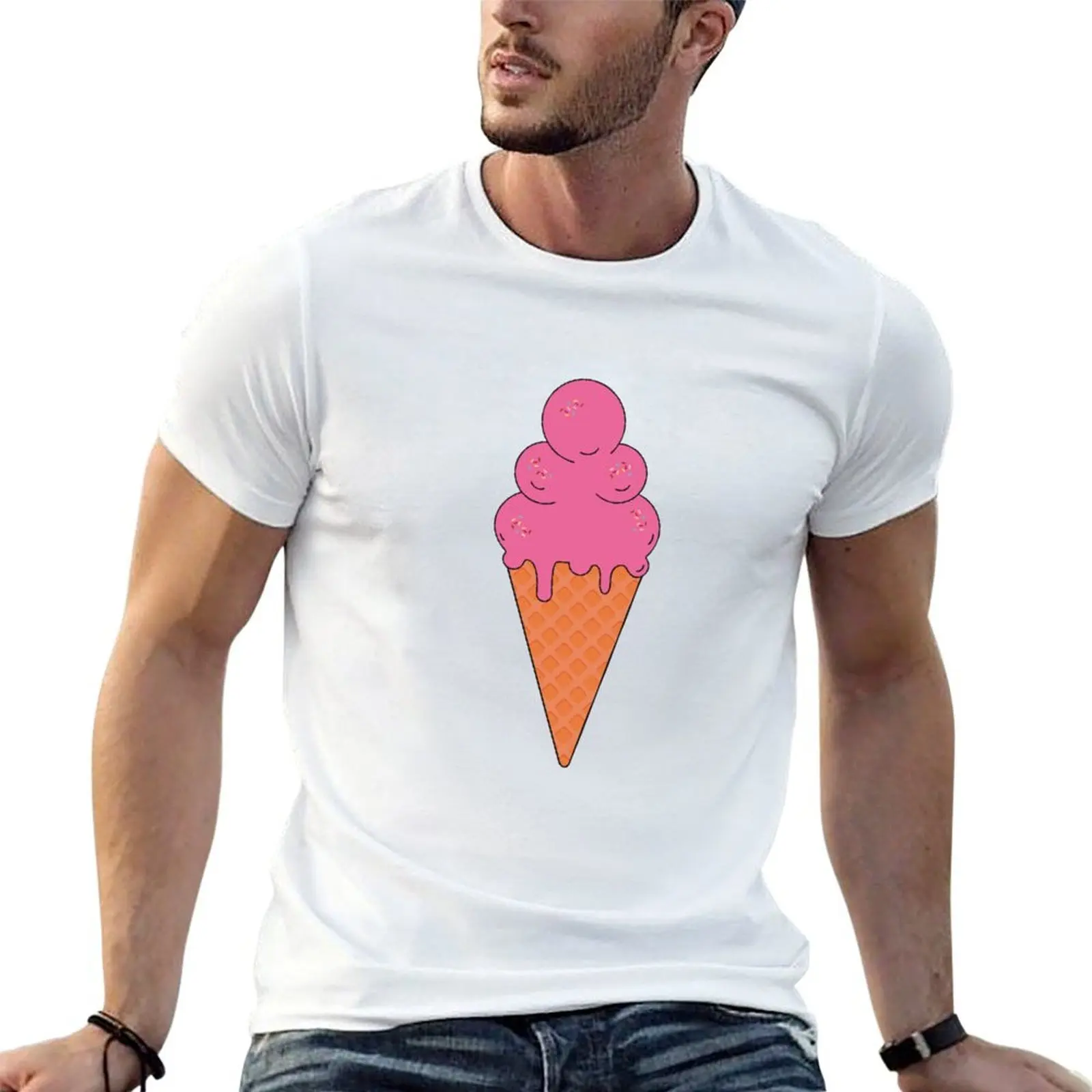 Triple ice cream cone strawberry T-Shirt t shirt personalised t shirt custom print T-Shirt