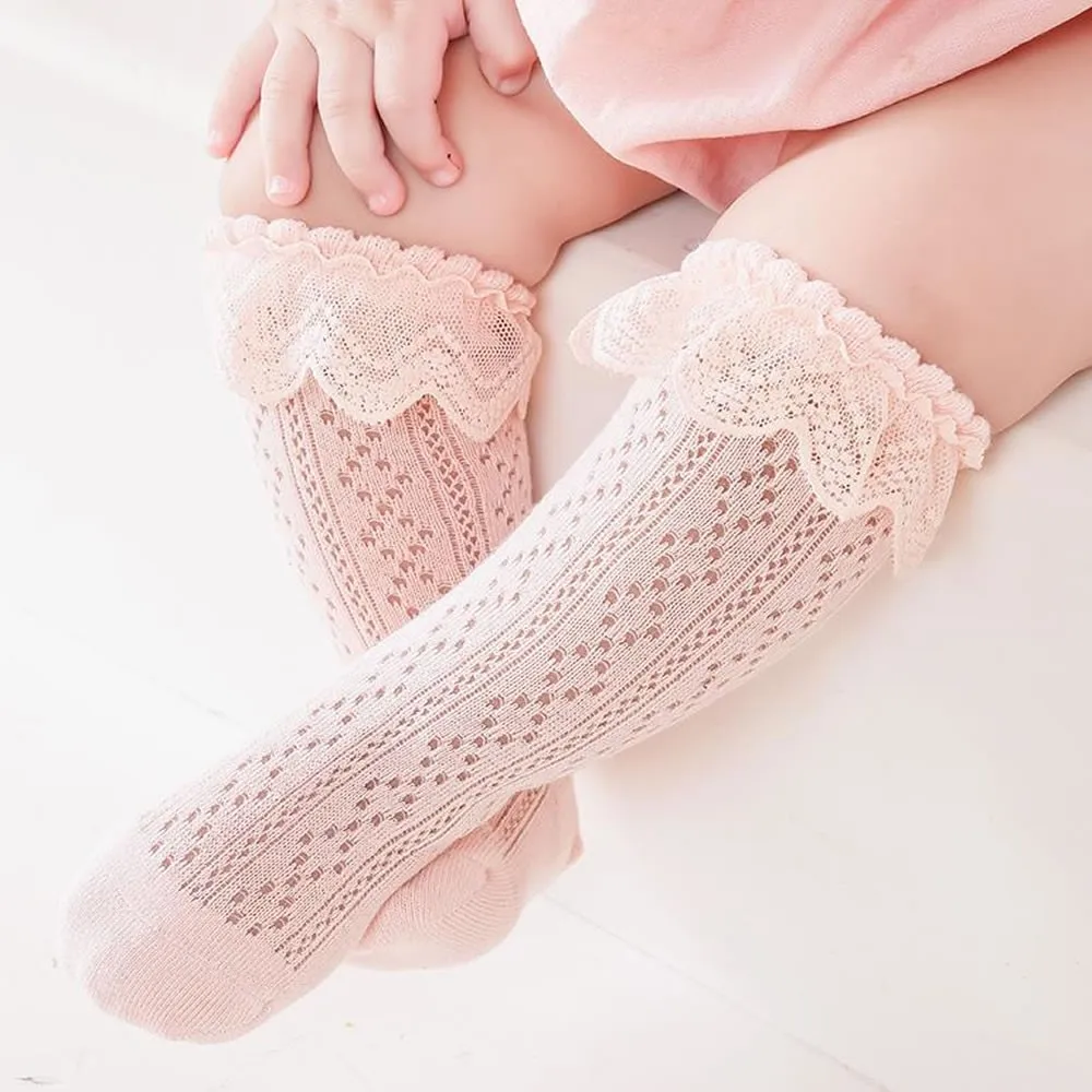 

Girls Princess socks summer new mesh breathable children's socks lace not toe high socks.