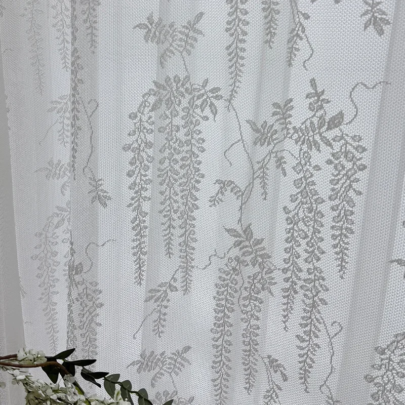 Custom Size American Country Style Lace Trim Window Screen New Spring Silk Warp Knitted Wisteria Flower Fashion Curtain Decor