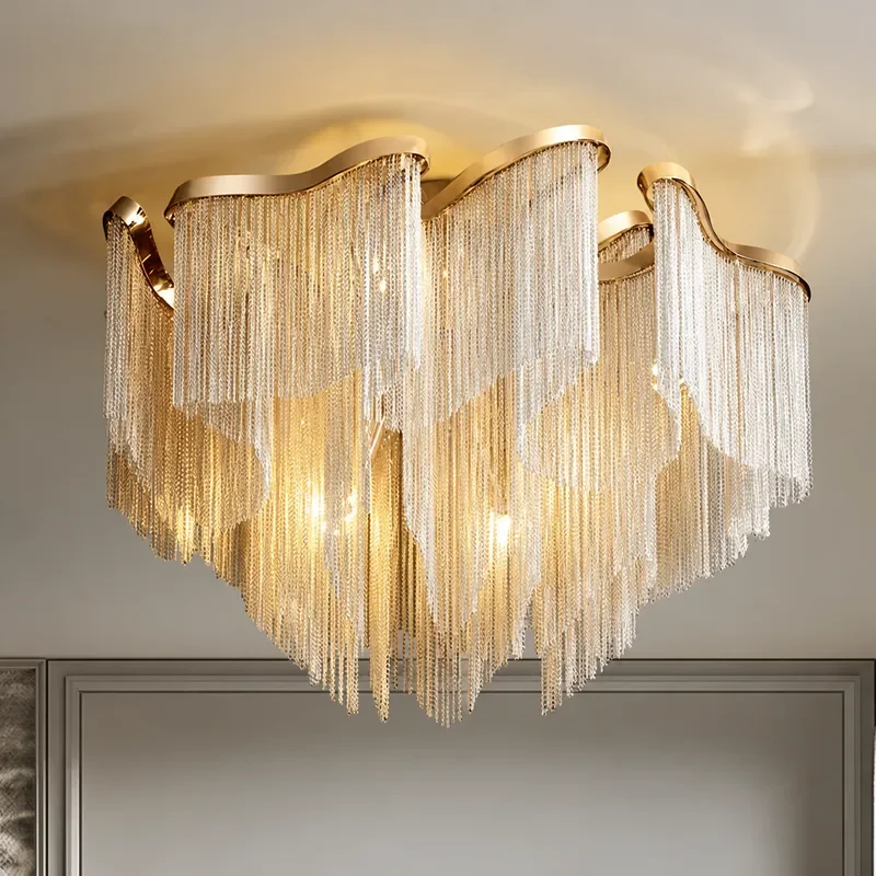 Modern Luxury Aluminum Chain Tassel Chandelier for Living Room High End Artistic Atmosphere Creative Personality Main Light