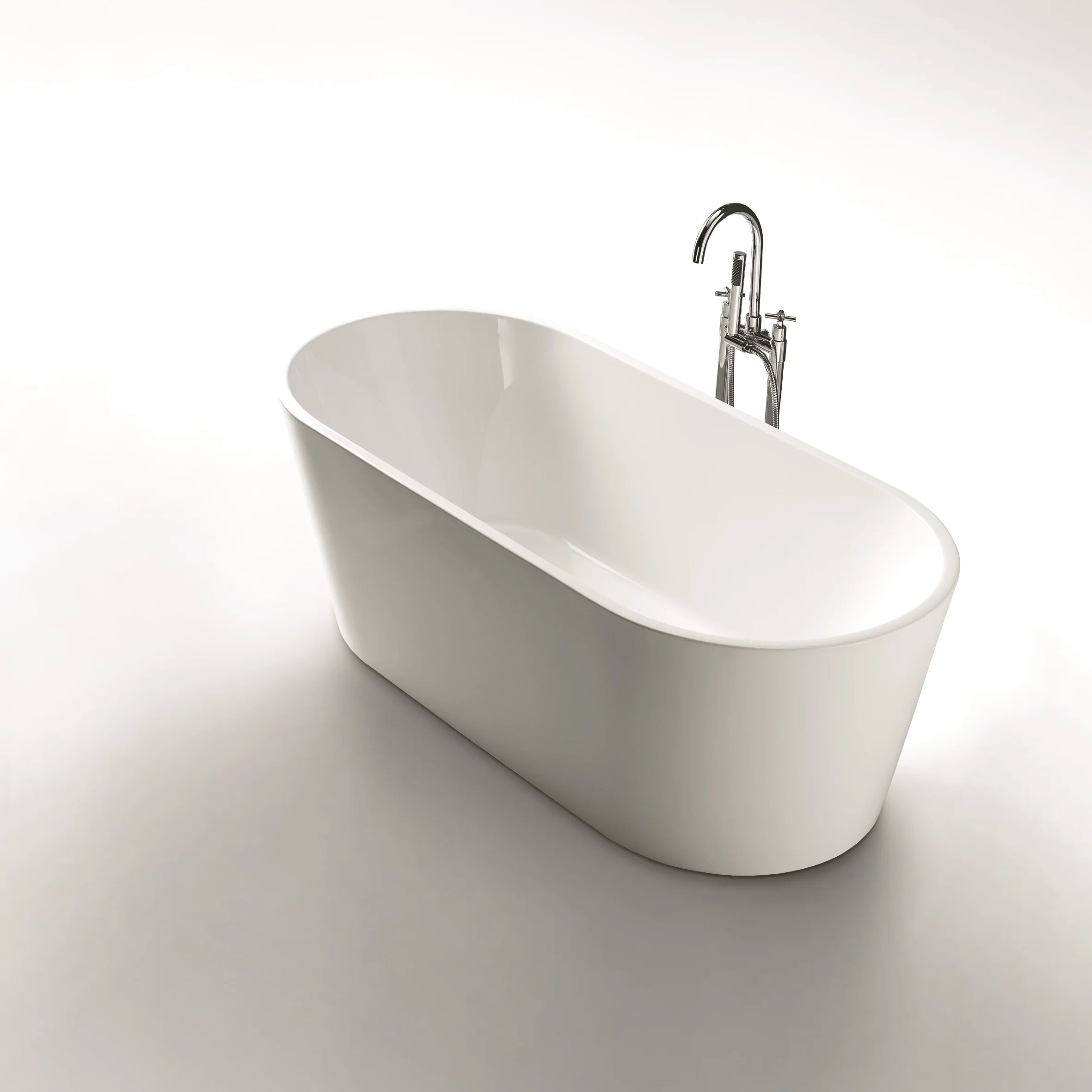 BathtubCUPC Certification Modern White Acrylic Oval Full Skirt Freestanding Bathtub Adult Size Soaking Hotel Bathroom