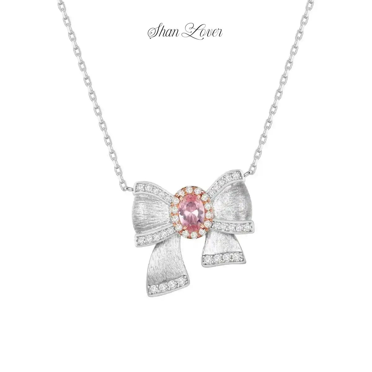 

ShanLover Brand Real 925 Sterling Silver Jewelry Bow Bowknot Pendant Necklaces For Woman Girls Pink Gemstone Pendants Necklace