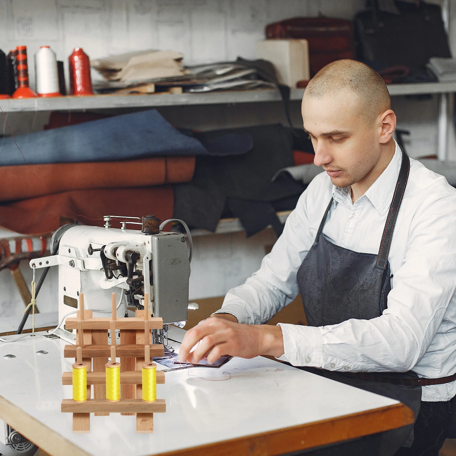 Solid Wood Storage Rack Durable NaturalWood Foldable Legs Freestanding Table Wall Hang Bobbin Thread Embroidery Sewing Organizer