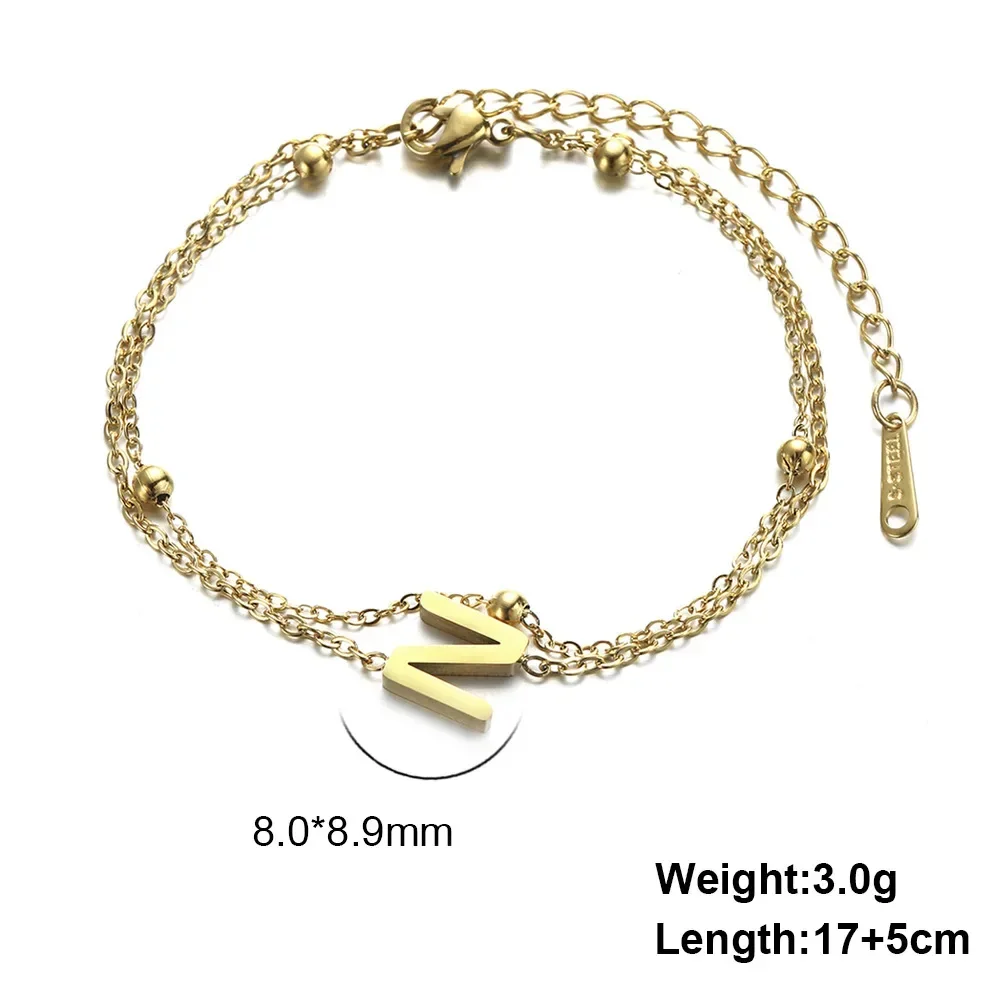New Fashion A-Z Letter Double Layer Bracelets Simple Stainless Steel Gold Silver Color Initials Bracelet for Women Birthday Gift