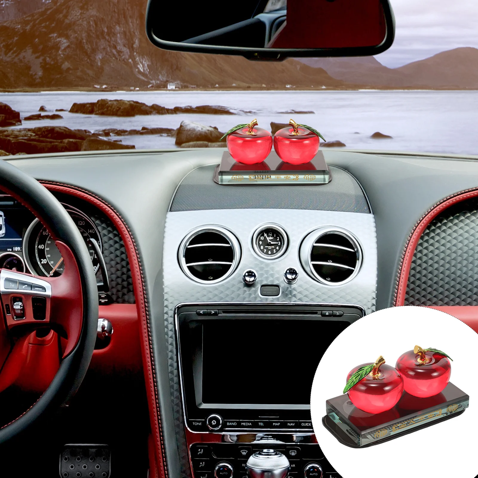 

Rectangular Base Crystal Apple Car Interior Decor Desktop Ornament Shining Bright Holiday Christmas Eve Gift Idea