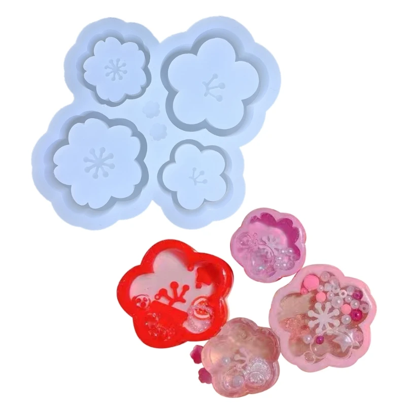 Silicone Resin Mold 4in1 Flower Epoxy Casting Resin Mold for Jewelry Making, Pendant,Keychain Ornament,Crafts Home Decor