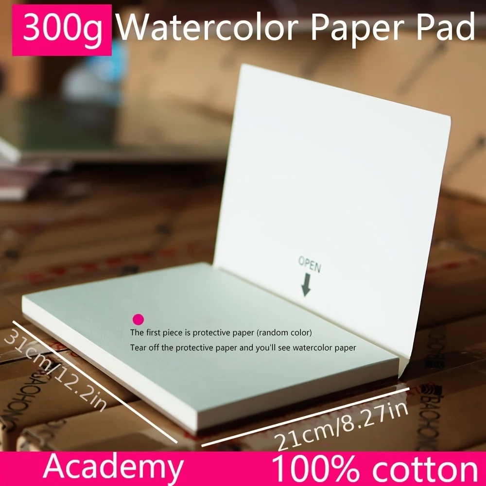 Imagem -02 - Baohong Aquarela Paper Pad Academia Algodão 100 Color Lead Sketch Cola de Vedação de Quatro Lados 20 Folhas Cópia 300g