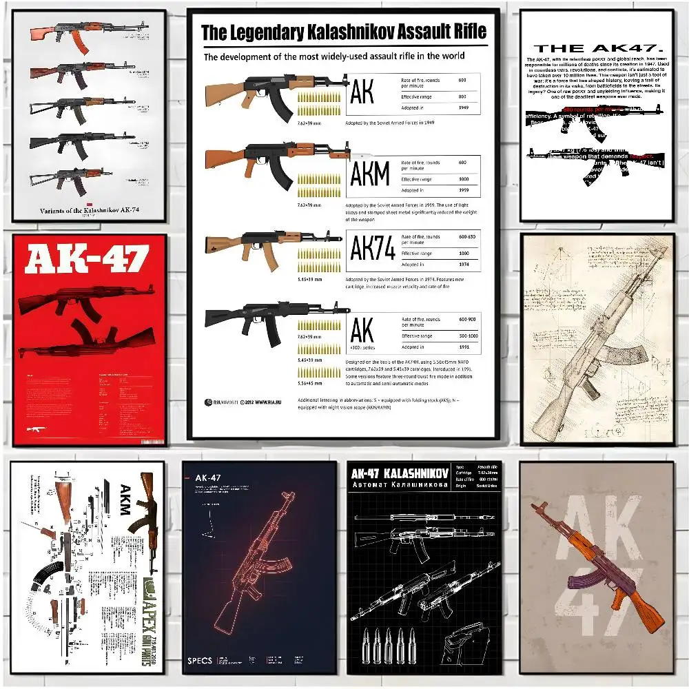 

Cool classic rifle AK-47 Poster HD art sticky wall waterproof home living room bar office aesthetic decoration