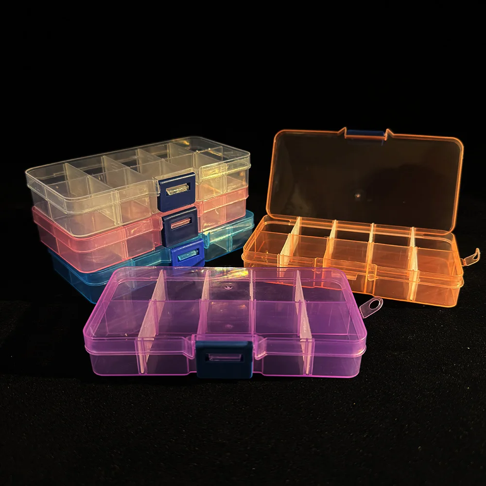 

5pcs Jewelry Storage Box Plastic Organizer 10 Slot Clear Container for Rings Beads DIY Craft Supplies Adjustable Rectangle Case