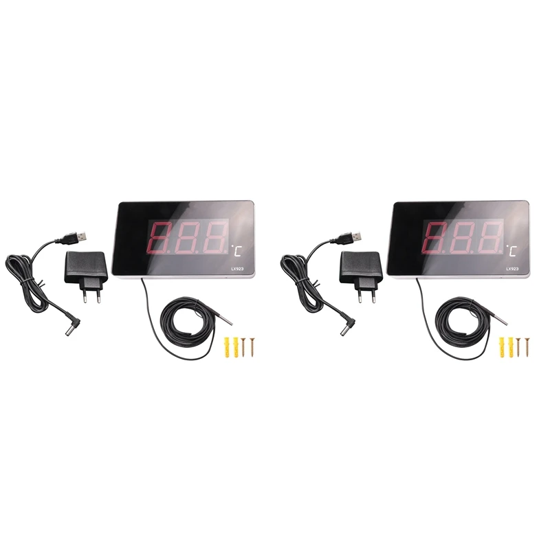 ABFT-2X เครื่องวัดอุณหภูมิสระว่ายน้ําพร้อมจอแสดงผล LED กันน้ําเครื่องวัดอุณหภูมิสําหรับถังปลาน้ําเครื่องวัดอุณหภูมิกลางแจ้ง EU Plug