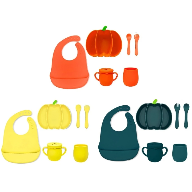 

Halloween Pumpkin Shaped Silicone Feeding Plate Set Practical Serving Tray 45BE