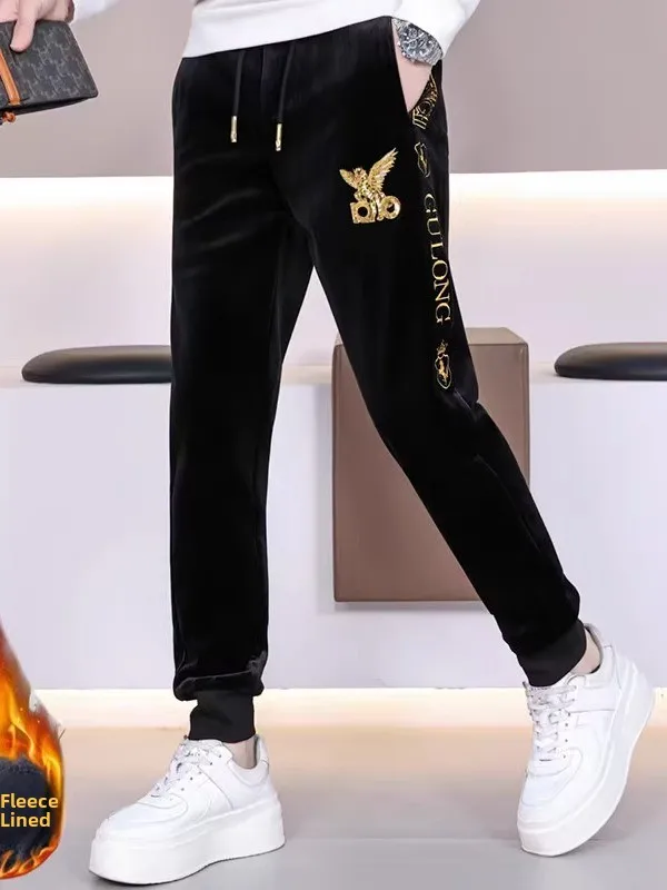 

Men's Corduroy Embroidered Slim Fit Casual Pants Winter Faion Urban Sle Bright Sequins Long Trousers Comfortable Leisure ...