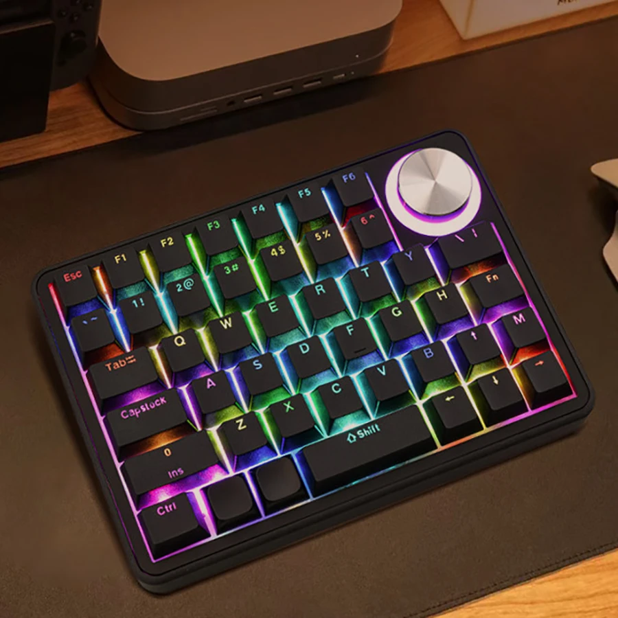 Wireless Macro Keyboard 3 Mode BT/ 2.4G 45Key Ergo One-Handed Keyboard For Gaming PS AI with Rotating Knob Programmable