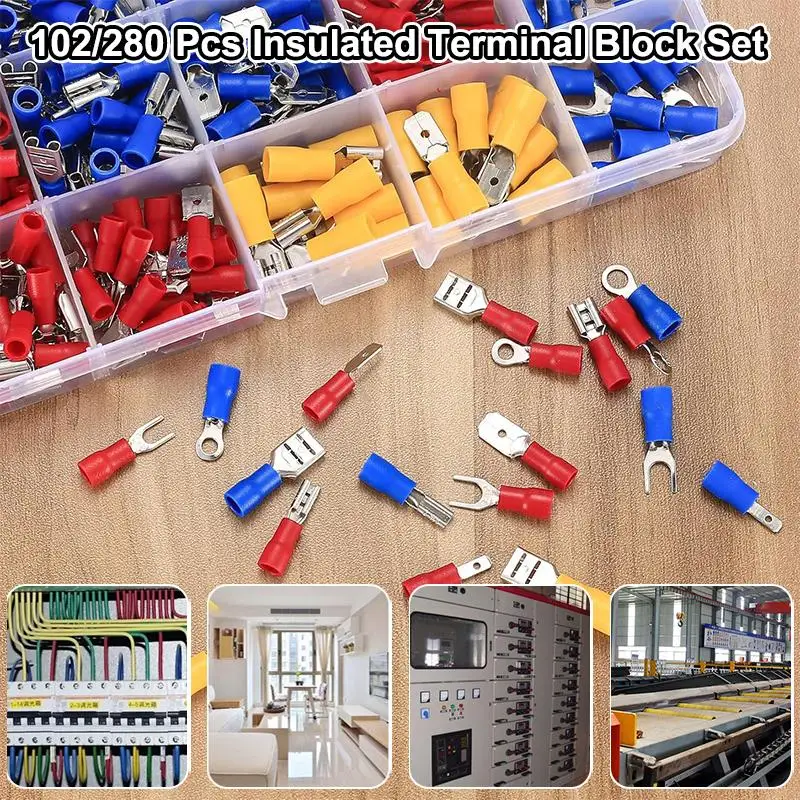102/280pcs Insulated Terminal Block Set With Crimping Pliers Is Ideal For Home Electrical Repairs And Industrial Wiring Work