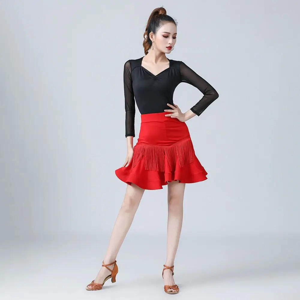 Falda de baile latino con borlas, Ropa de baile corta de Chacha, falda de baile de salón, traje de escenario profesional, falda de baile de Rumba para mujer