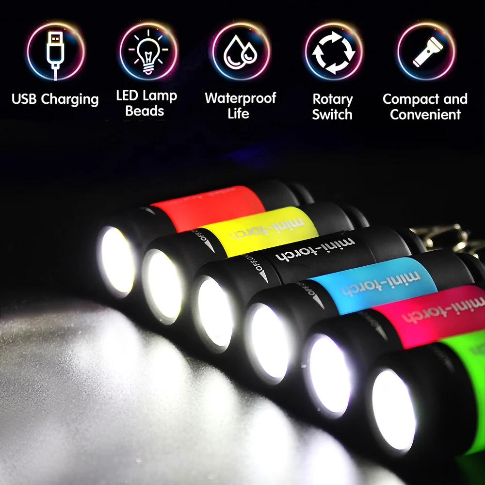 LED Torch Mini Pocket Flashlights Portable Keychain Flashlight Outdoor Torch Lamp USB Rechargeable Camping Waterproof Flashlight