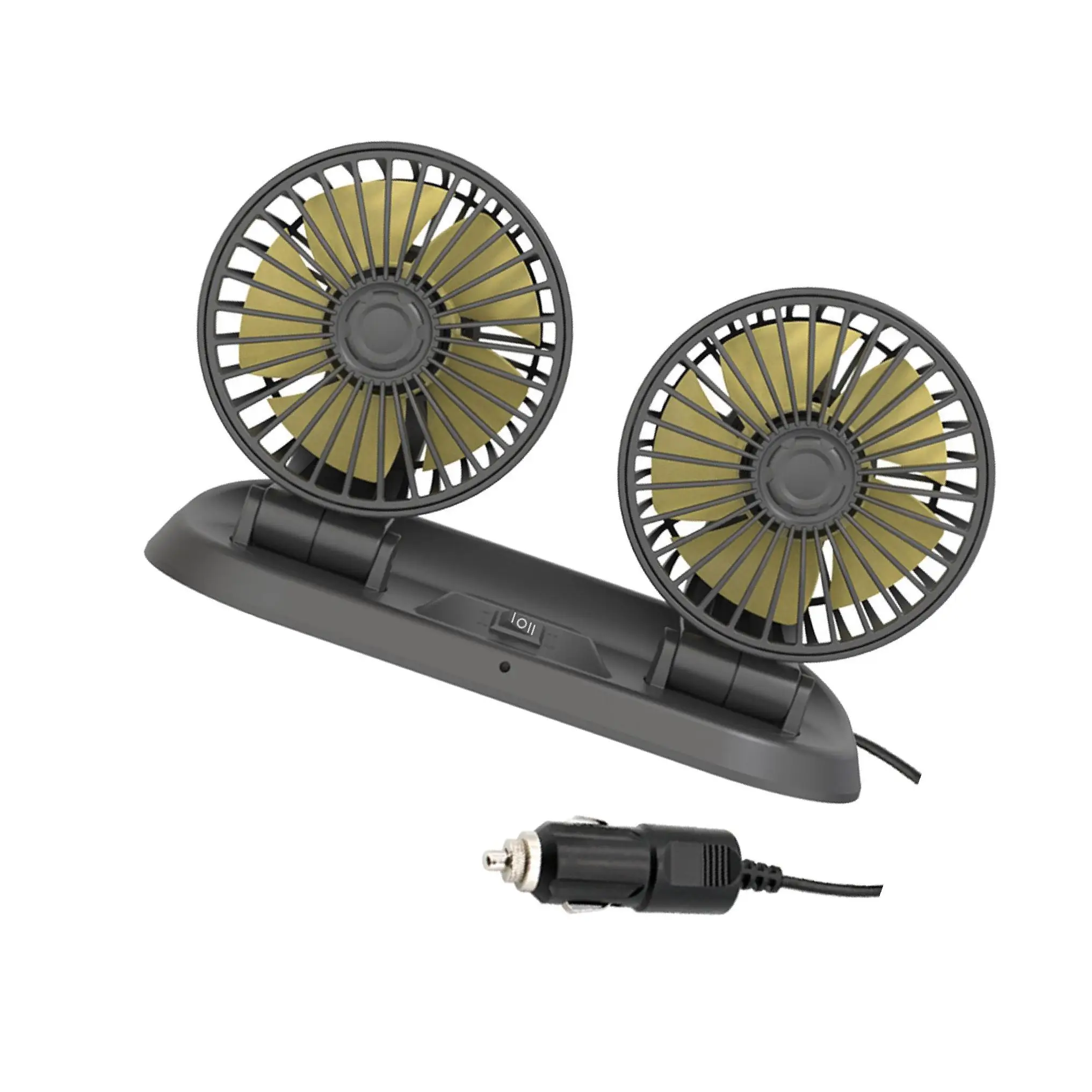 

Автомобильный вентилятор с двойной головкой, 2-скоростной, вращающийся на 360 градусов, подходит для летнего автомобиля на приборной панели