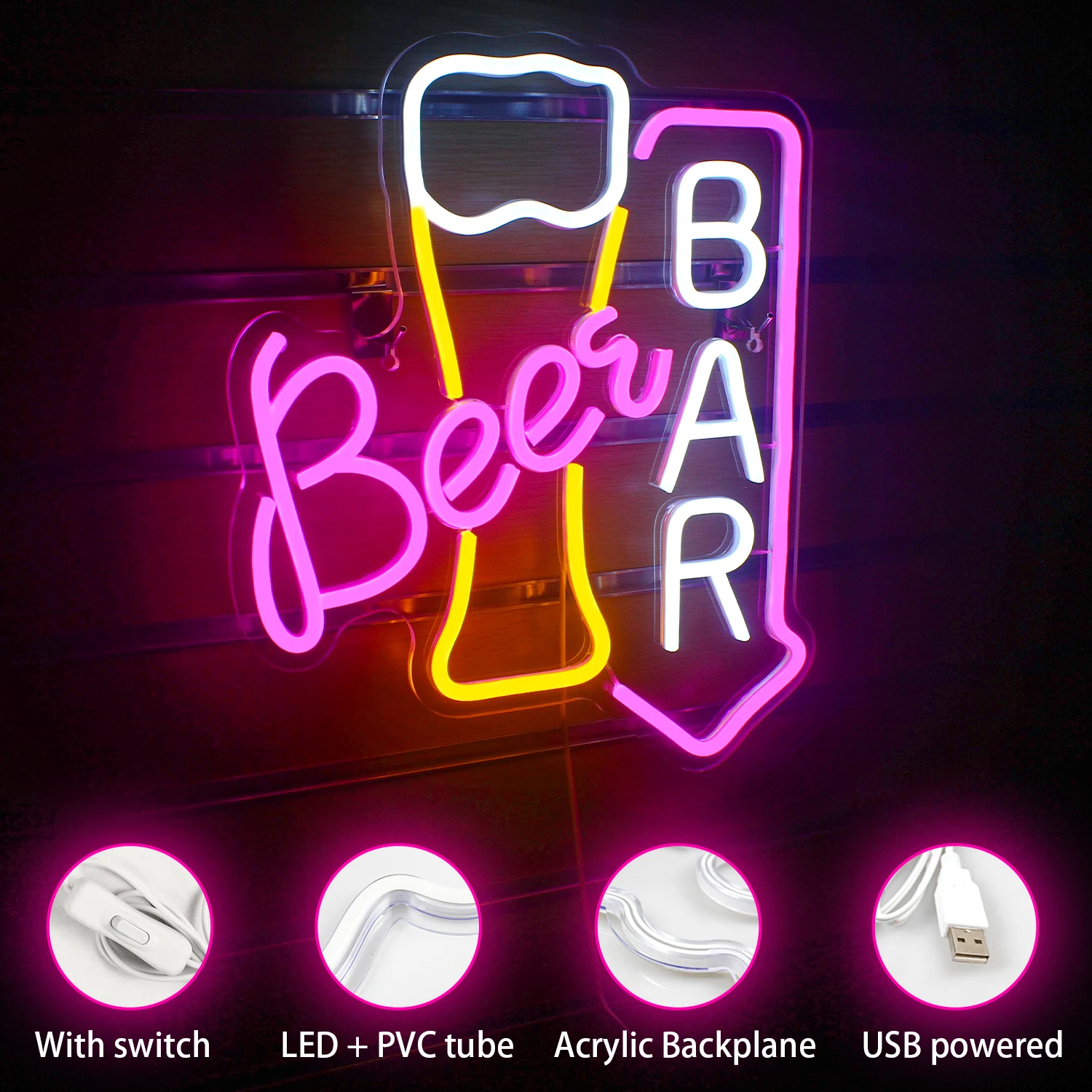 Beer Bar Neon Sign Led Neon Lights For Wall Decor Light Up Bar Signs Home Bar Cart Restaurant Man Cave Bistro Club Party Decor