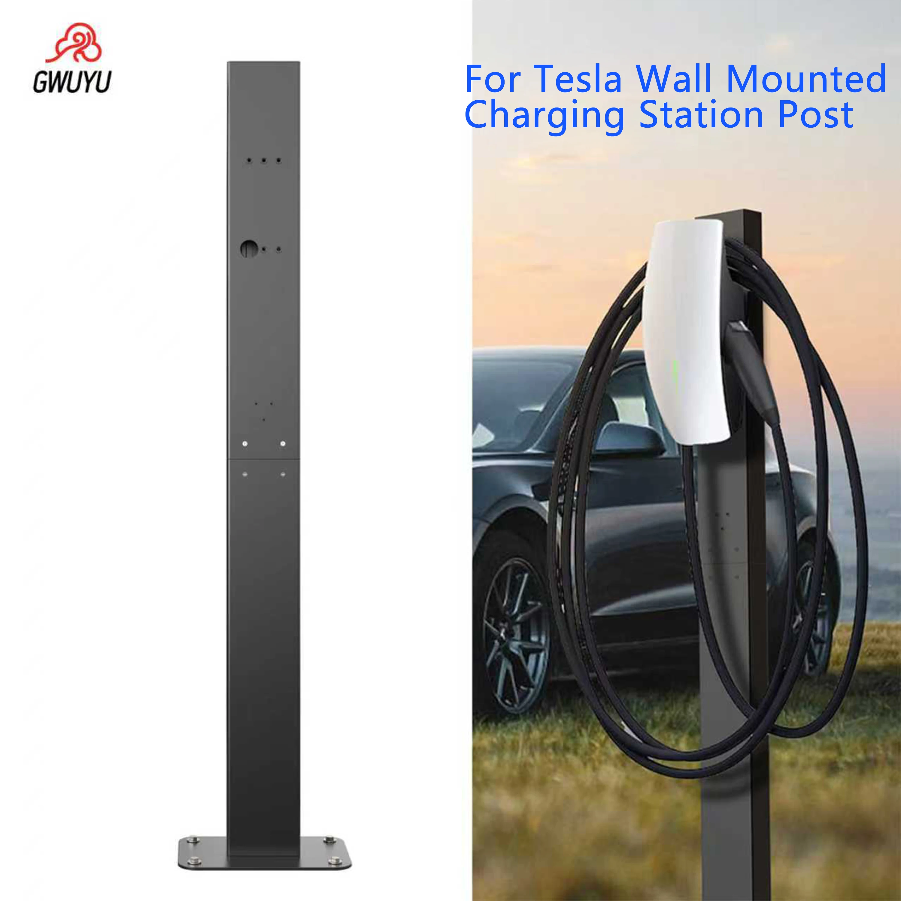 GWUYU EV-Ladepfosten, Bodenmontage, Säulenständer für Tesla-Wandstecker, wandmontierte Ladestation, Aluminiumlegierung, Outdoor-EVSE-Halterung