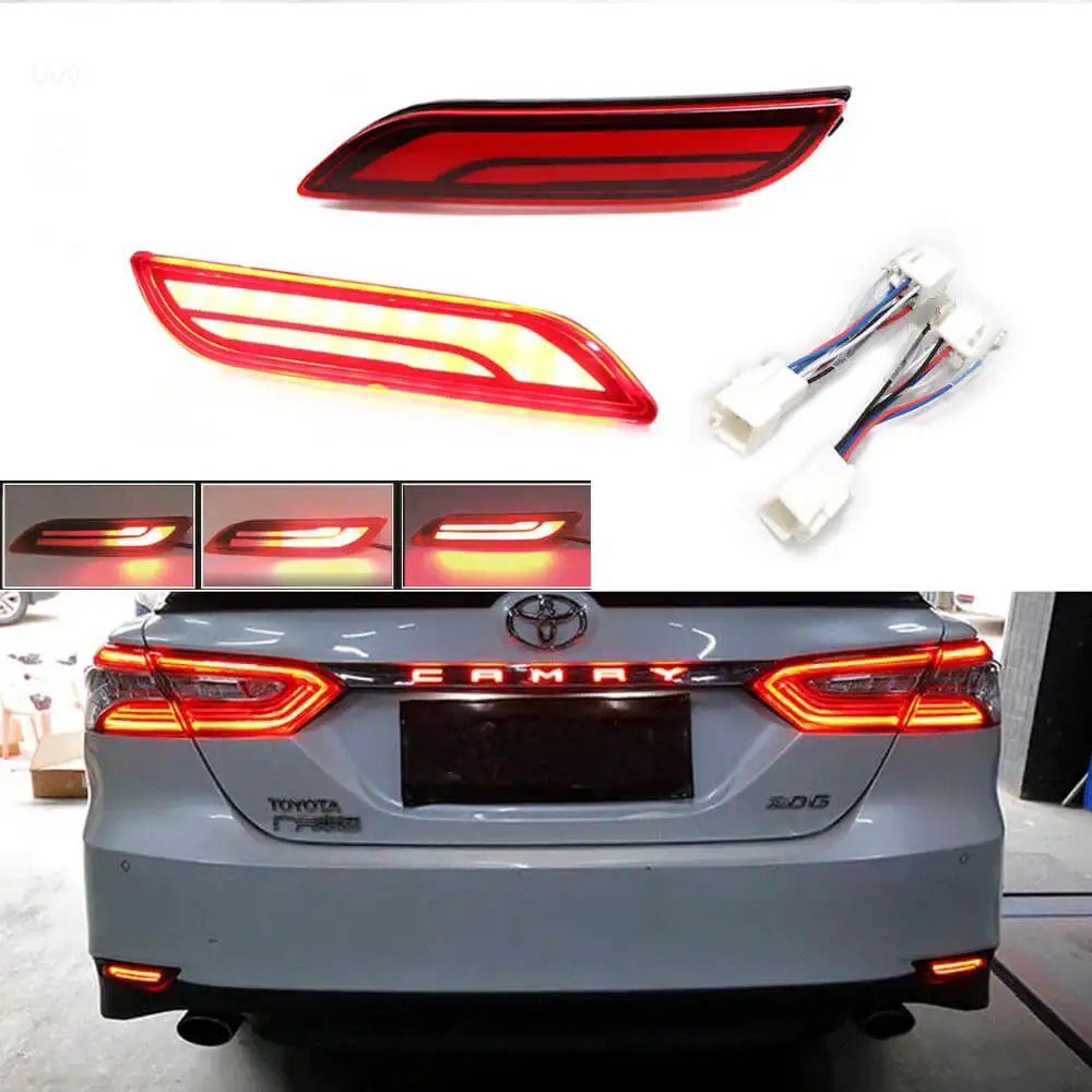 

Pair LED Bumper Reflector Lights For 2018-2020 Toyota Camry 4 Function Tail Brake Rear Fog Lamps Dynamic Turn Signal Light