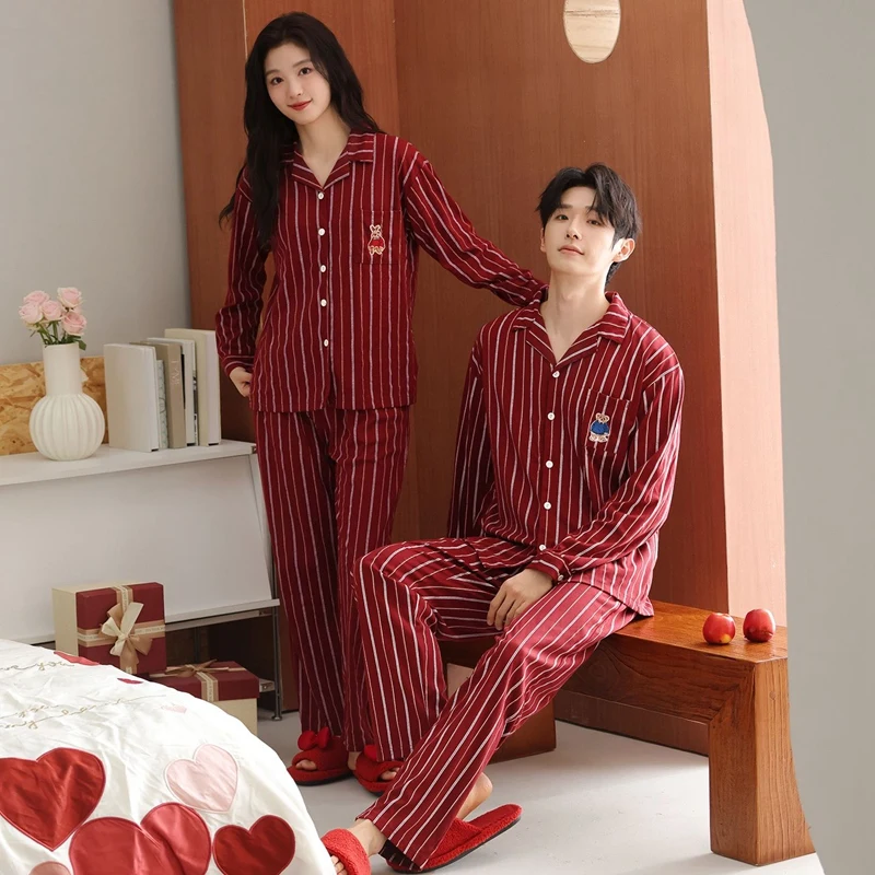 2026 Spring Autumn Couple Long Sleeve Print Pajama Sets for Men Korean Sleepwear Pyjama Women Homewear Home Clothes Pijama Mujer