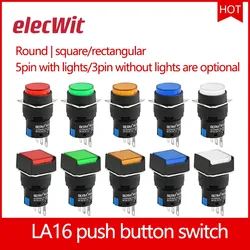 LA16 push button switch with lamp self reset and self-locking square rectangular circular starting power supply 12v 24v 16mm