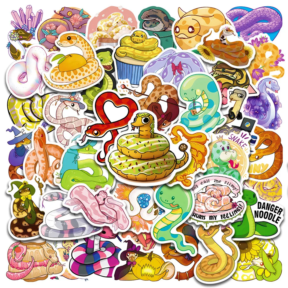 10/30/50PCS Cute Cartoon Animal Snake Stickers DIY Phone Laptop Luggage Skateboard Graffiti Decals Fun for Kid Toy