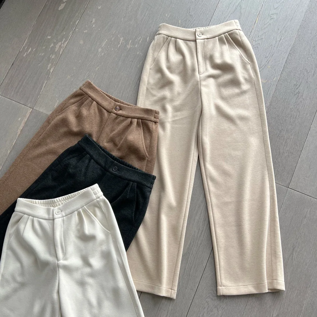 

Ele Acetate Wool Blend Women's Suit Pants High Waist Wide Leg Comfortable Drapey Elastic Ba Thi Casual Trousers