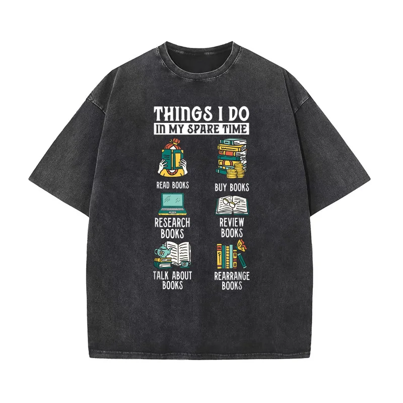 

Book Reading Reviewing Books Free Time Bookworm Bookish Pure Cotton T-shirt For Man Oversized Art Graphic Clothing Printed
