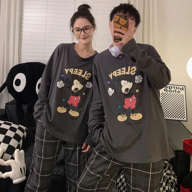 Disney Mickey autumn new pajamas women\'s long-sleeved trousers simple two-piece set cartoon cute animation loungewear set