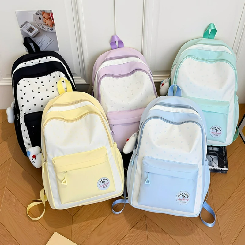 Women Fashion Nylon Dot Backpack Large Capacity Versatile Lightweight Casual Student Backpack for Junior High Senior Schoolbag